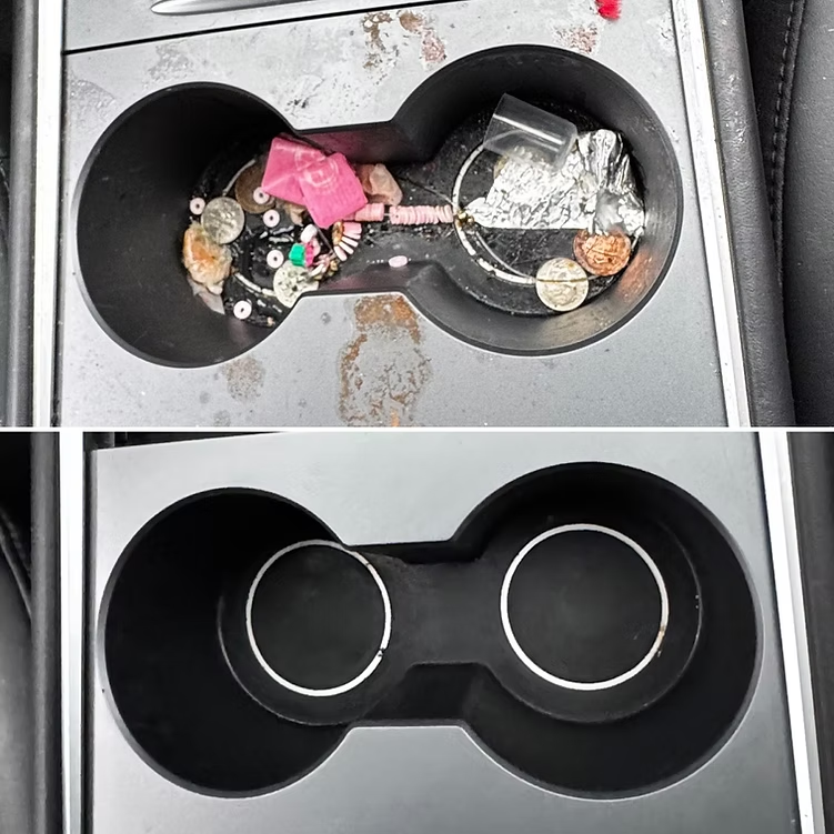 tesla cup holder deep clean